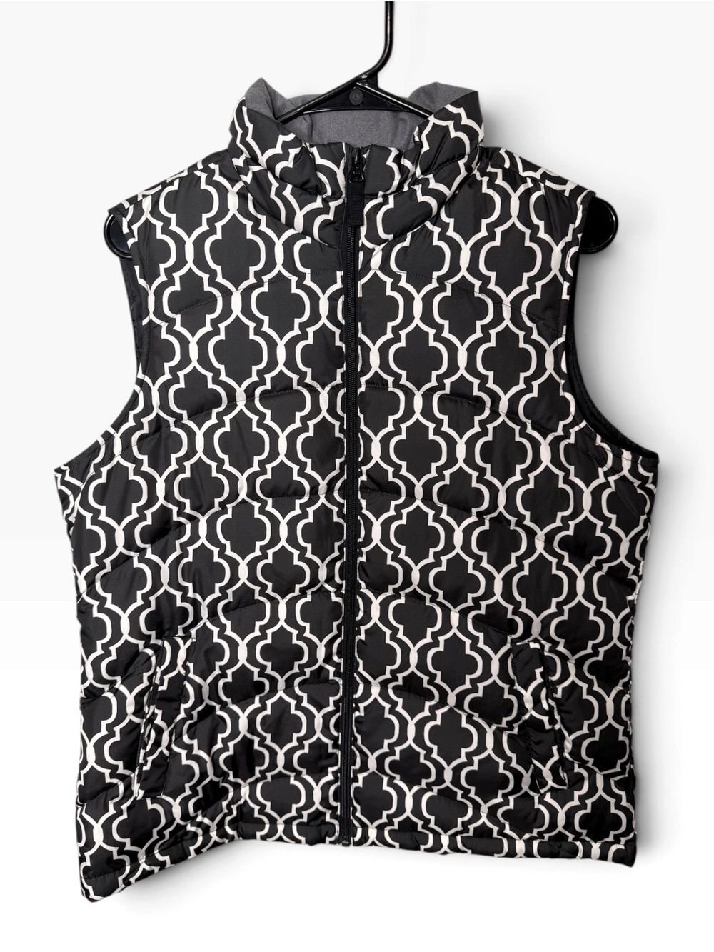 Lands' End Black White Quilted Down Vest Size M 10-12